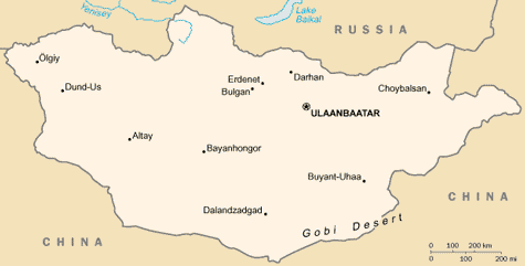 A map of Mongolia. 