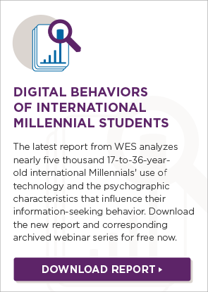 A infographic linking to a report on the digital behaviors of international millennial students