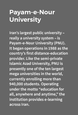 A textbox describing Payam-e-Nour University, Iran's largest public university, which enrolls more than 940,000 students. 