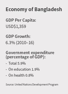 A graphic displaying some important facts about the economy of Bangladesh. 