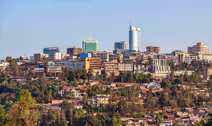 Education in Rwanda lead image: panoramic view at the city business district of Kigali, Rwanda, 2016