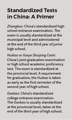 Alike but Unequal: China’s International High School Sector Image 2: Text box describing standardized tests in China